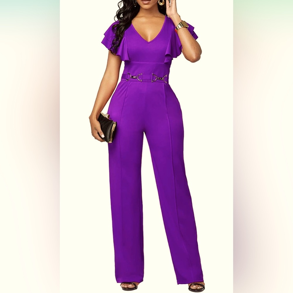 Jumpsuit for Women V Neck Casual Ruffle
Sleeve One Piece Outfits Jumpsuit pants